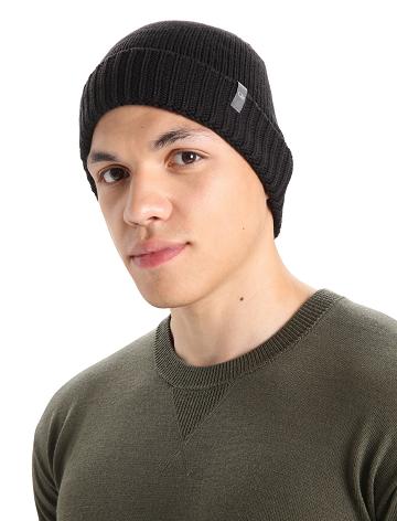 Black Men's Icebreaker Unisex Merino Vela Cuff Beanie Hats | USA 1090KORI